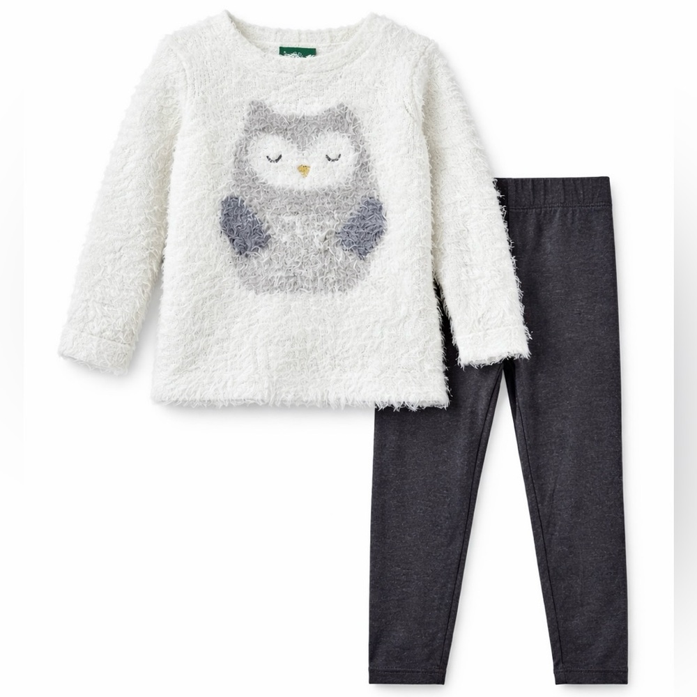dip Girls 18–24M Fuzzy Owl Sweater & Leggings Set Gray White